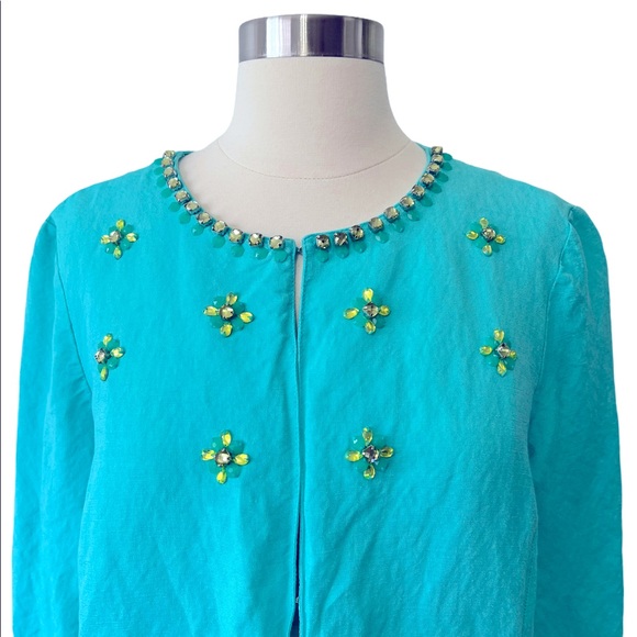 Ruby Rd. Petite Size 14P Embellished Linen Jacket - Picture 4 of 5